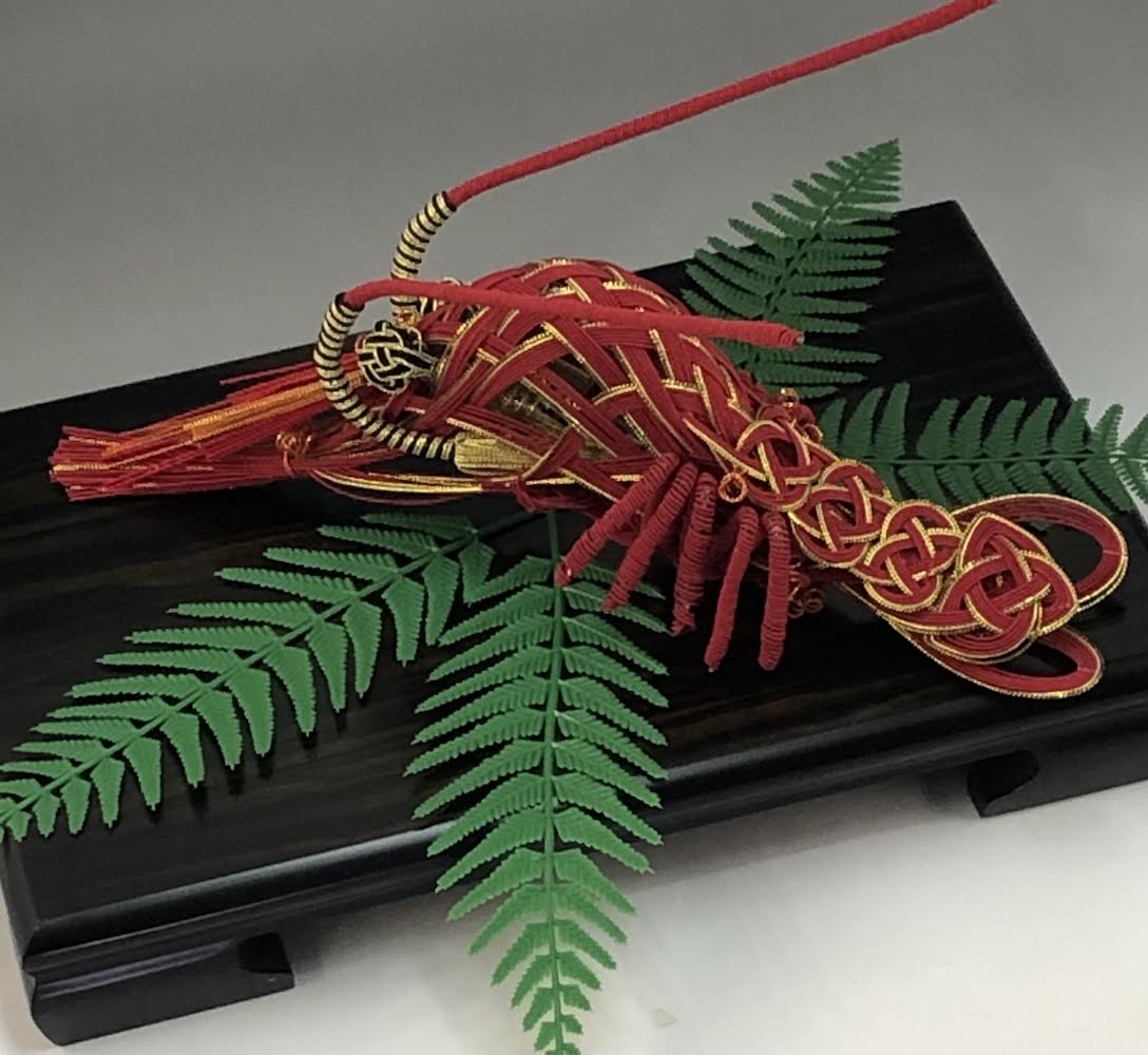 正月飾り水引・鏡餅「伊勢海老」デイスプレーとして